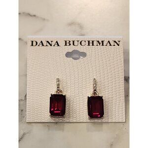 Dana Buchman Gold-Tone Drop Earrings With Red Gemstone & Rhinestone Accents